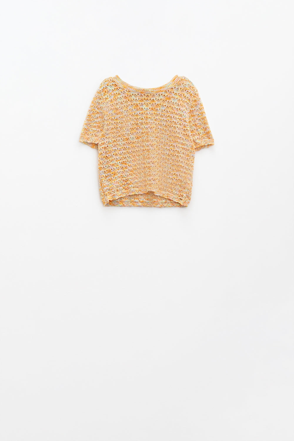 Q2 orange short sleeve crochet knit sweater