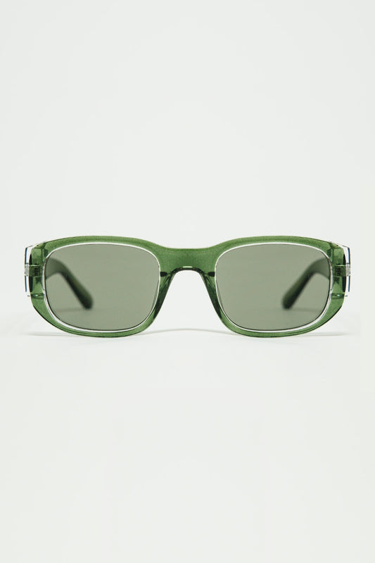 Q2 Oval Sunglasses with High Gloss Transparent Frames in green