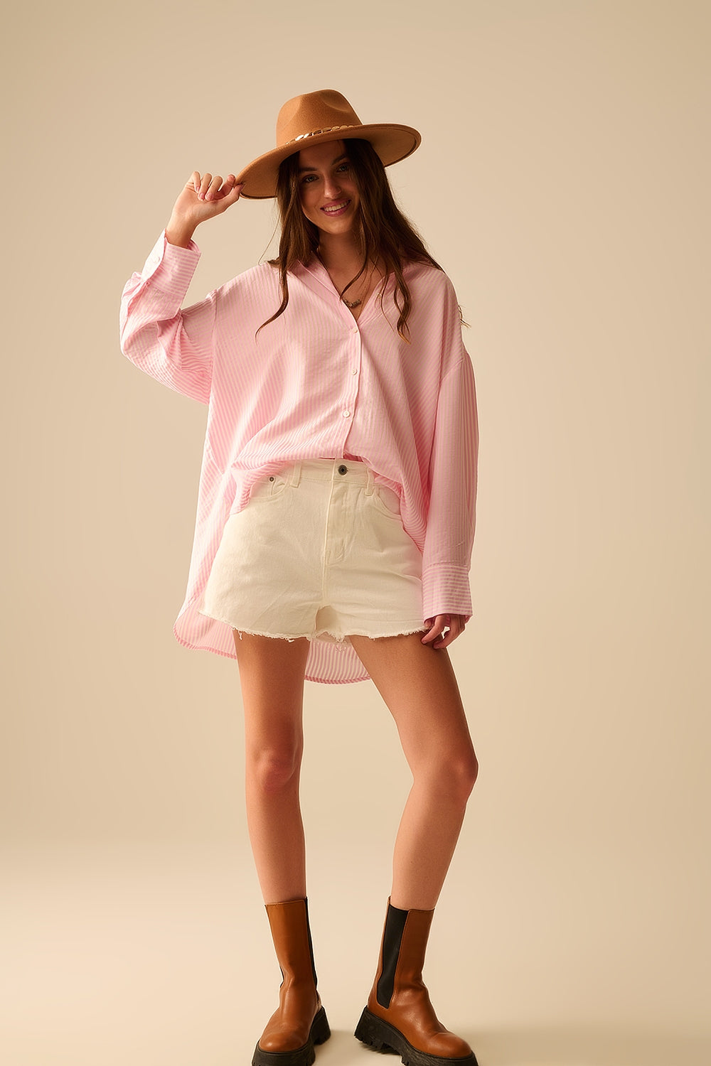 oversized baby pink shirt with bow in the back