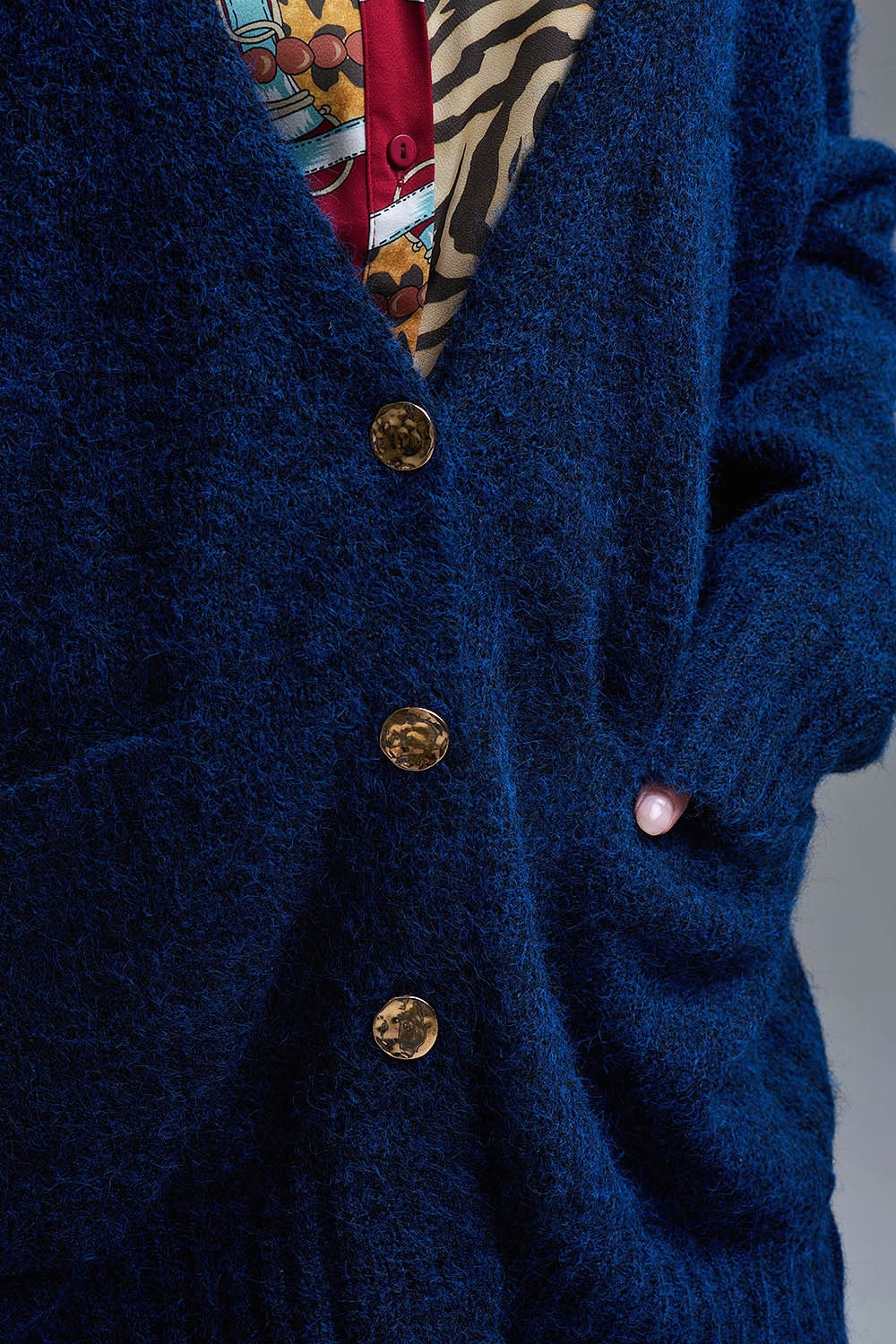 Oversized Cardigan in Navy with gold buttons and pockets