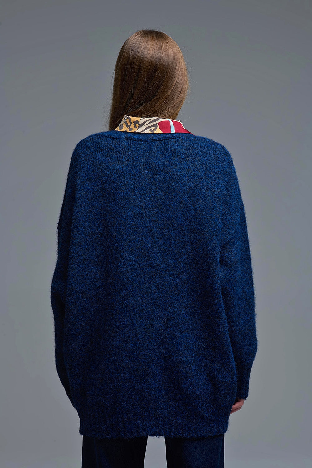 Oversized Cardigan in Navy with gold buttons and pockets