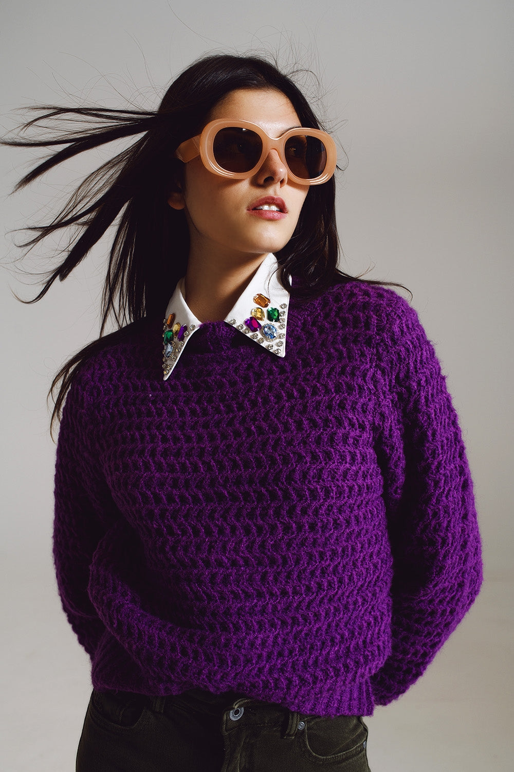 Óculos de sol circulares grandes em bege