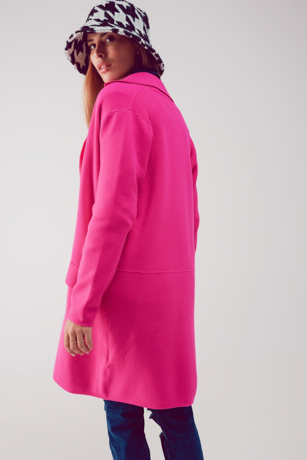Oversized collar maxi cardigan in fuchsia