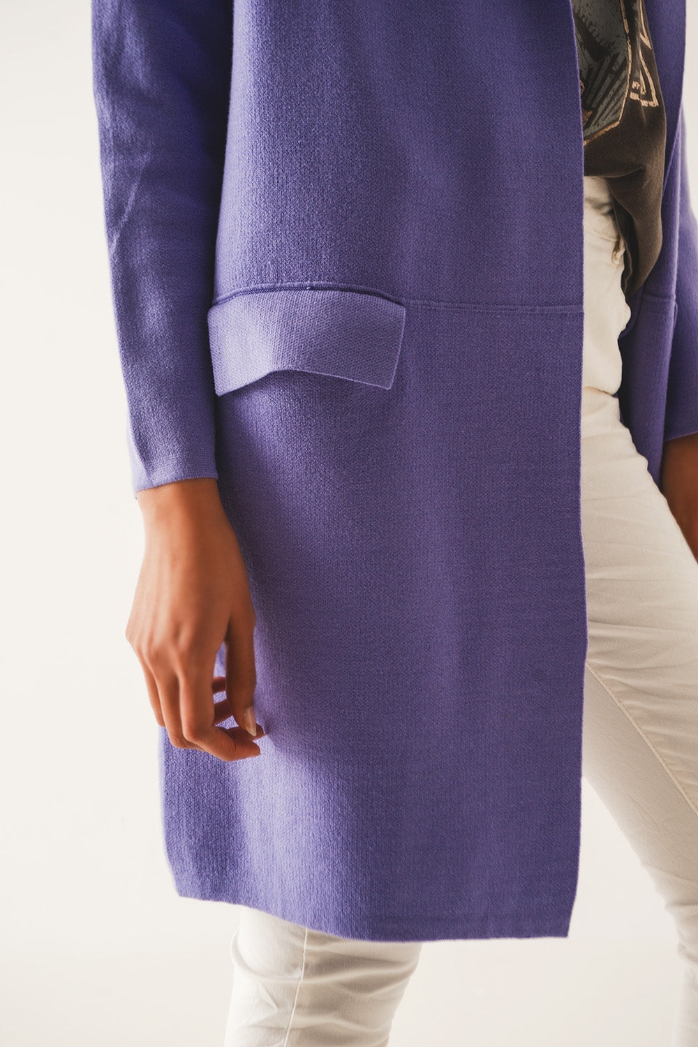 Oversized collar maxi cardigan in purple