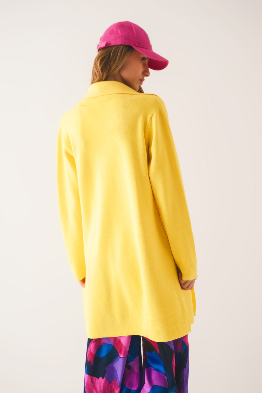 Oversized collar maxi cardigan in yellow