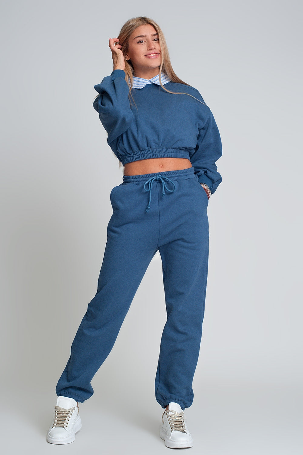 Sweatshirt cropped oversized azul