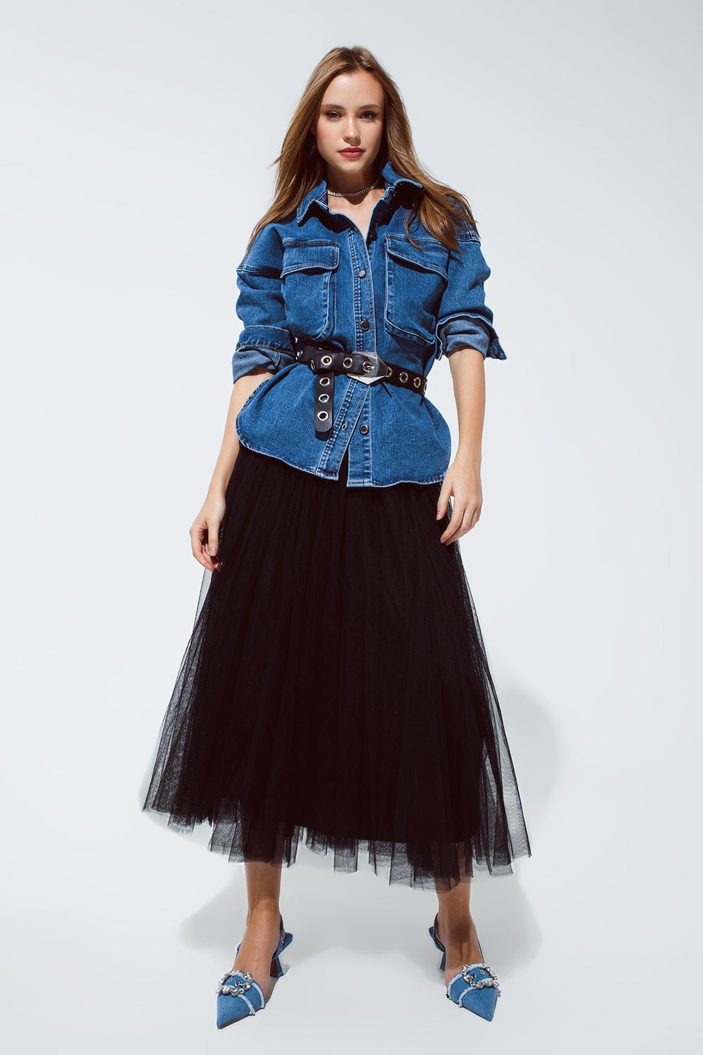 oversized denim jacket with cargo pockets