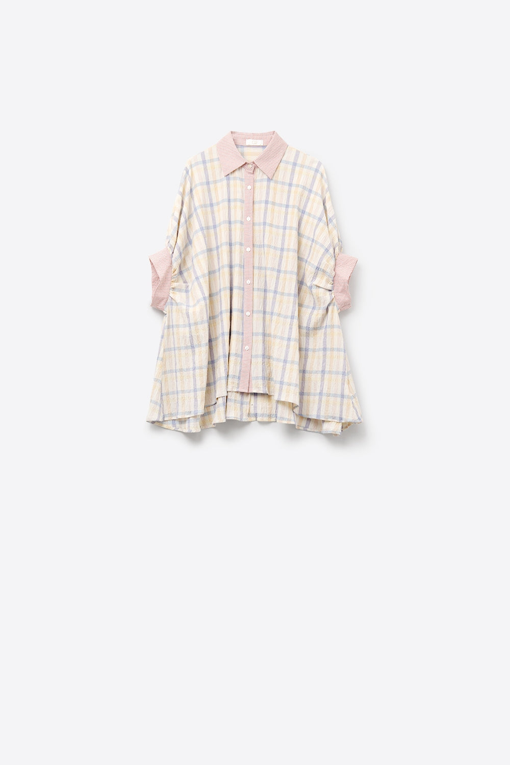 Oversized Flowy Blouse with Checked Contrast