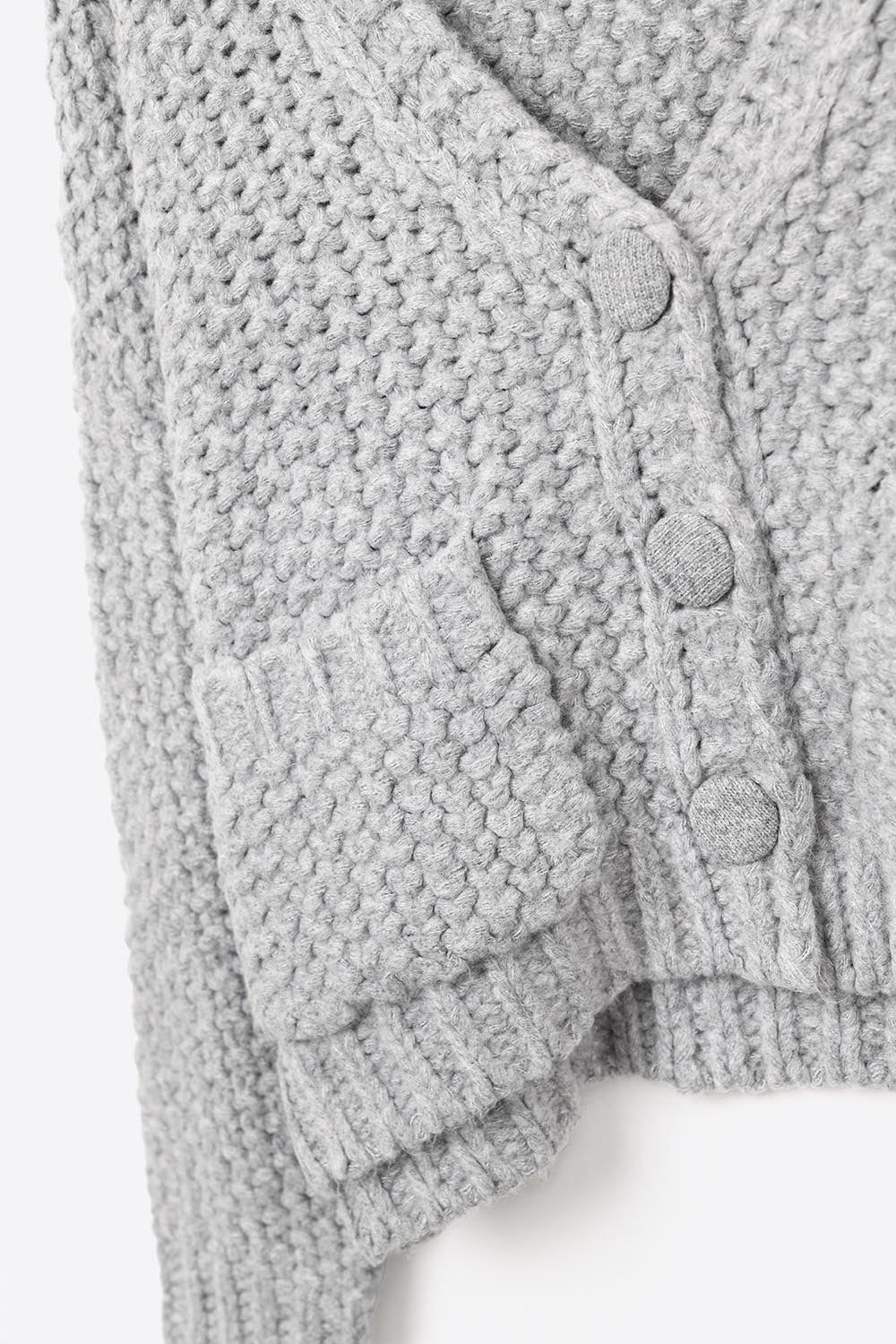 Oversized gray chunky knit jacket with pockets