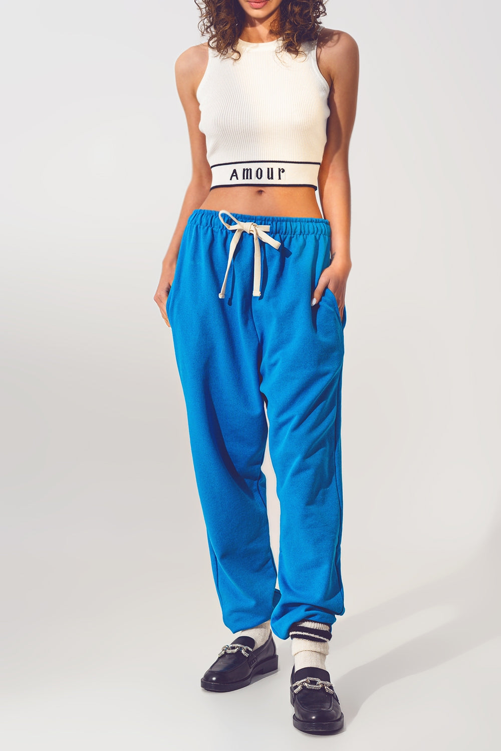 Oversized Jogger with Tie Waist in Blue