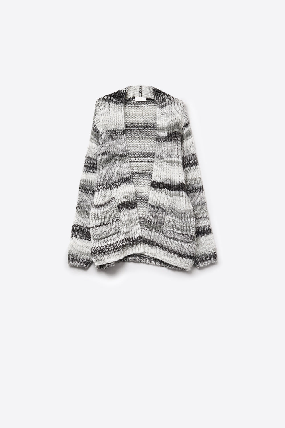 Q2 Oversized mottled striped long cardigan with pockets in Black