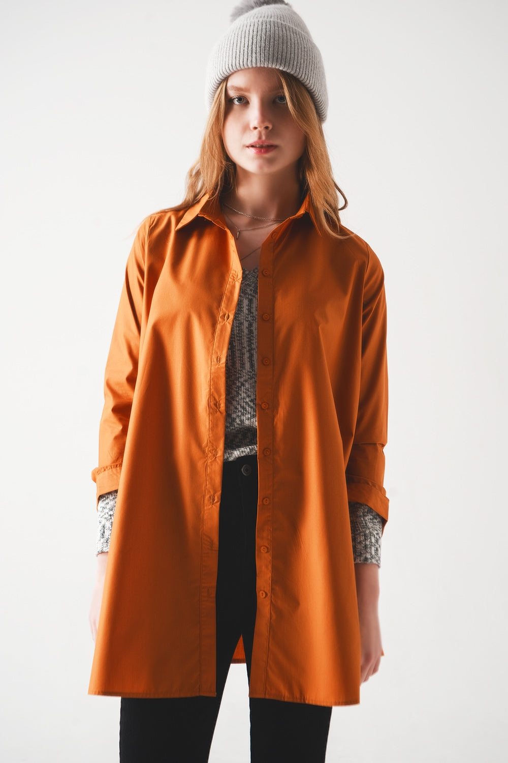 Oversized poplin shirt in rust