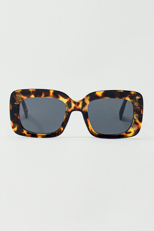 Q2 Oversized Rectangular Sunglasses in vintage Tortoise Shell