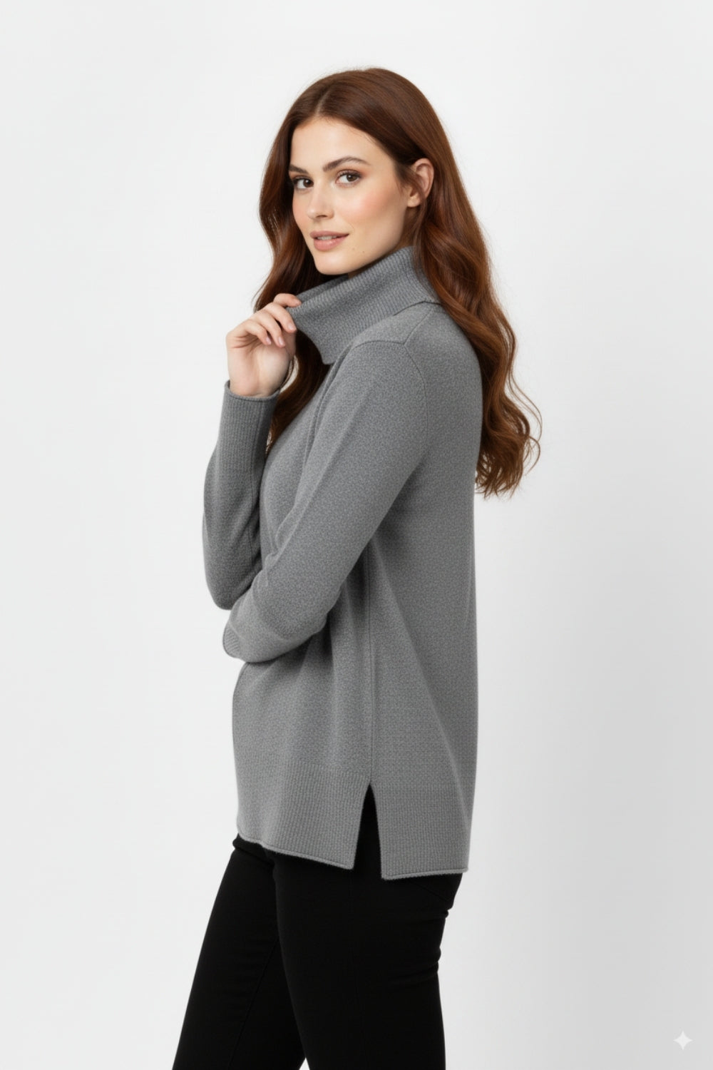 Oversized Roll Neck Sweater in Gray