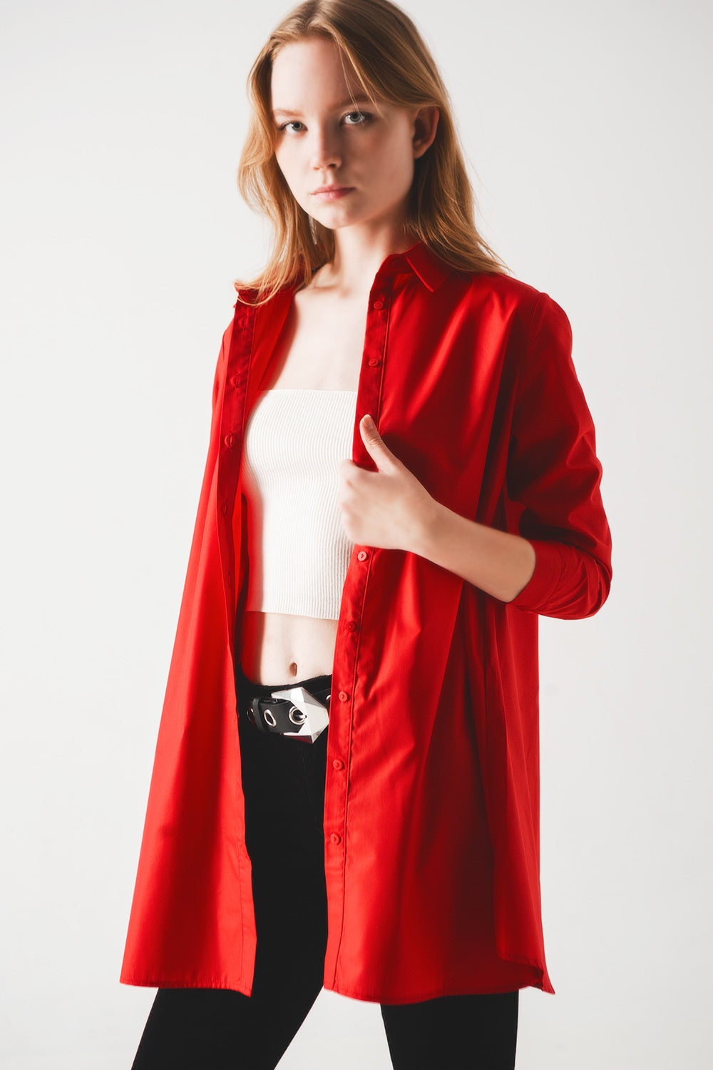 Oversized shirt in bold red
