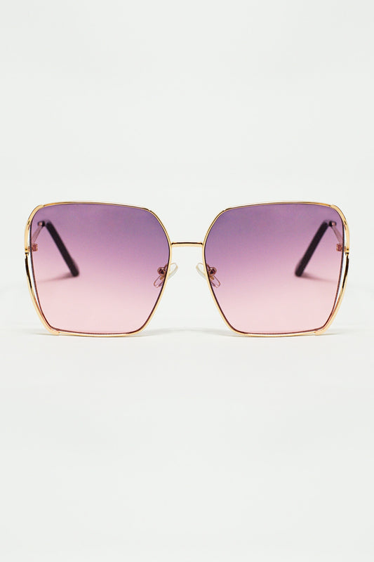 Q2 Oversized Square Metal Sunglasses In Purple Gradient Lens
