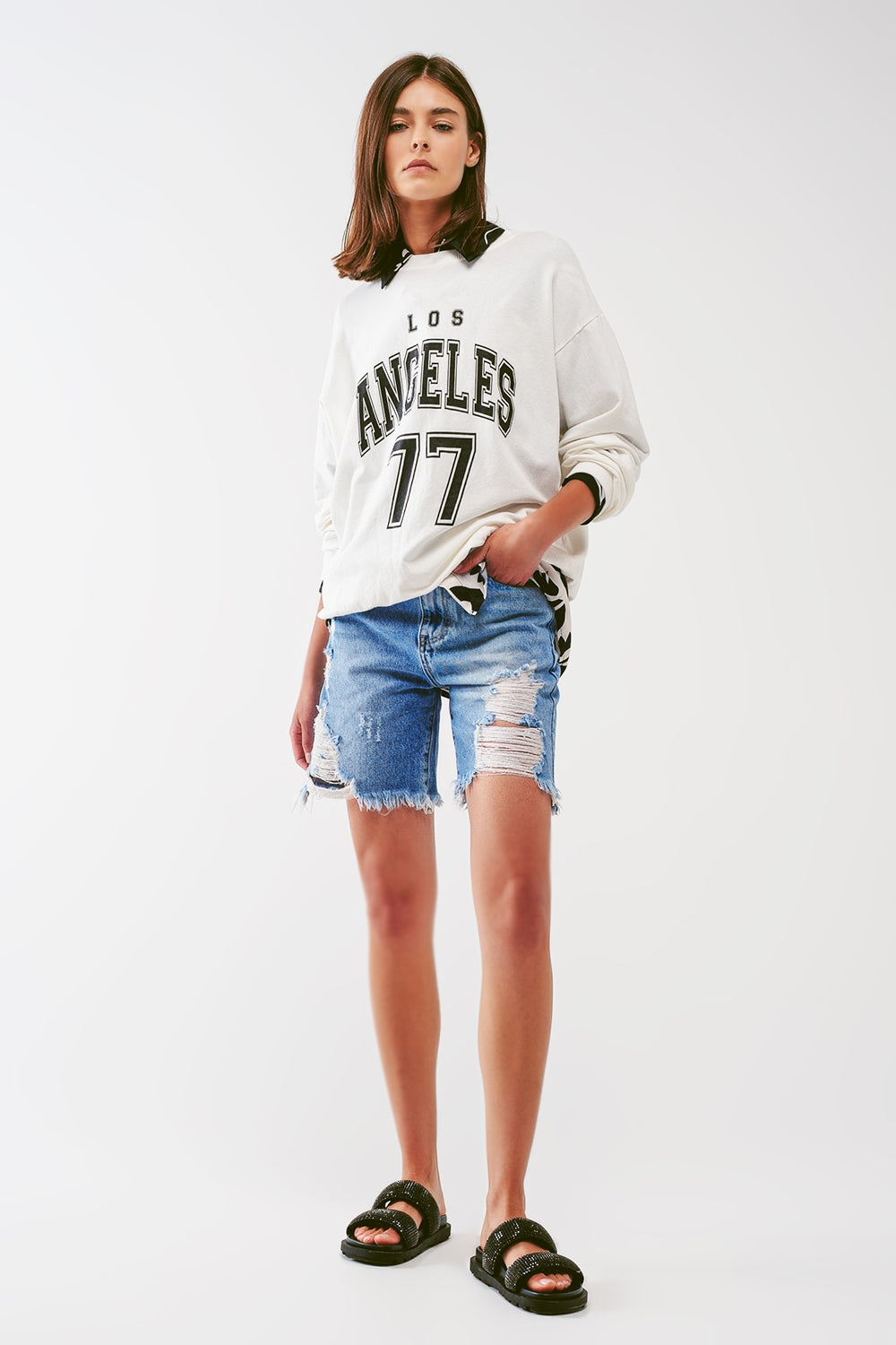 Oversized Sweat with Los Angeles Text in White