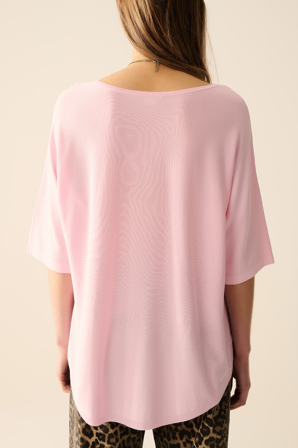 Camisola oversized rosa com mangas até ao cotovelo
