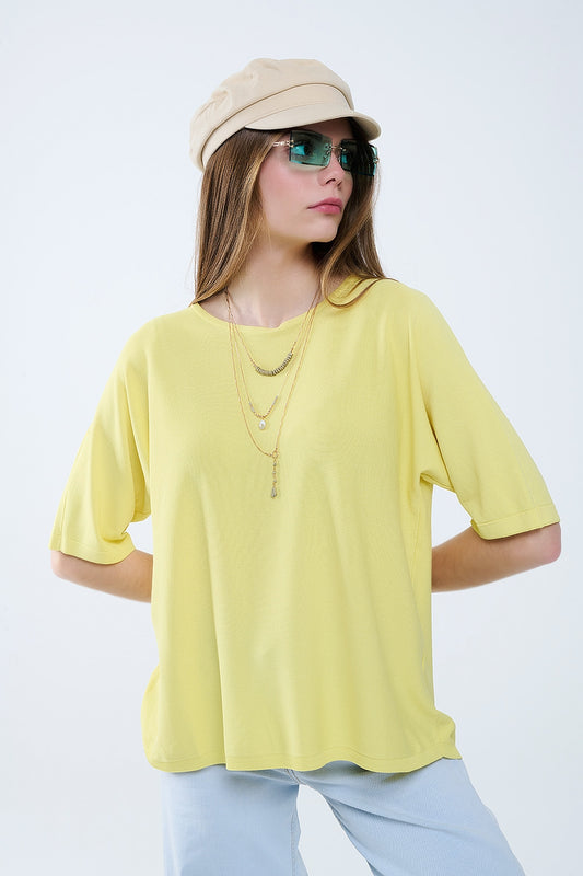 Q2 Oversized Yellow Sweater with Elbow-Length Sleeves