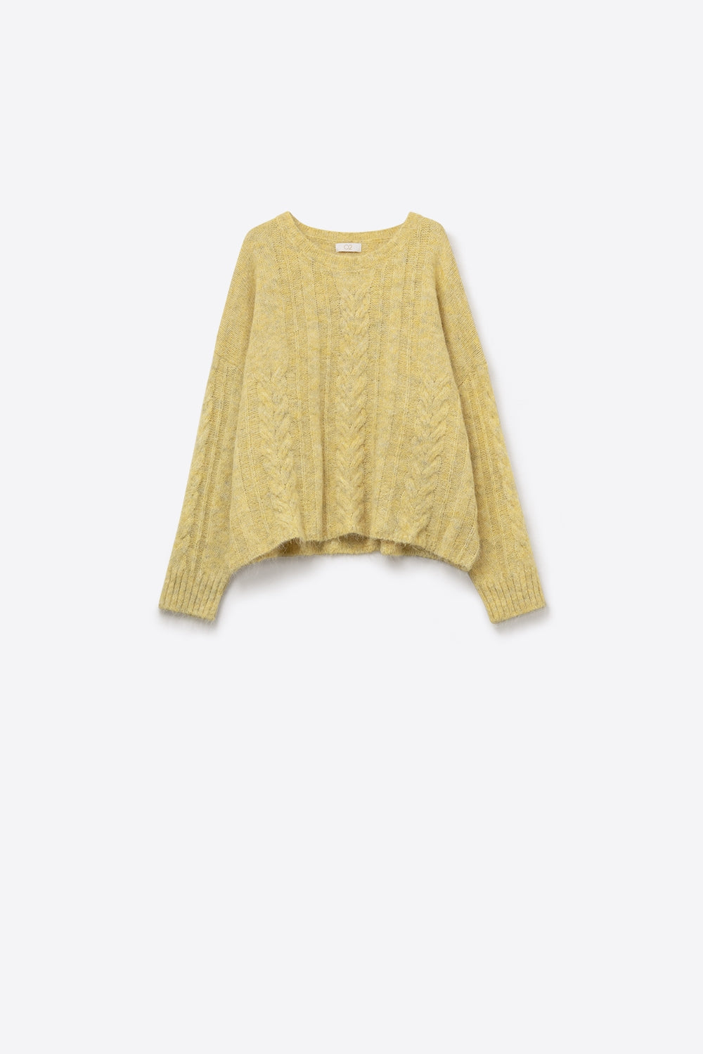 Crew Neck thin cable knit sweater in yellow