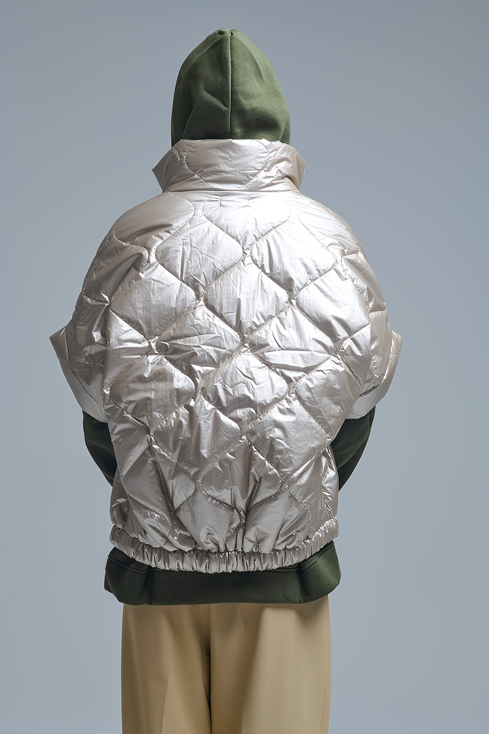 padded down jacket in gold with Cap Sleeve