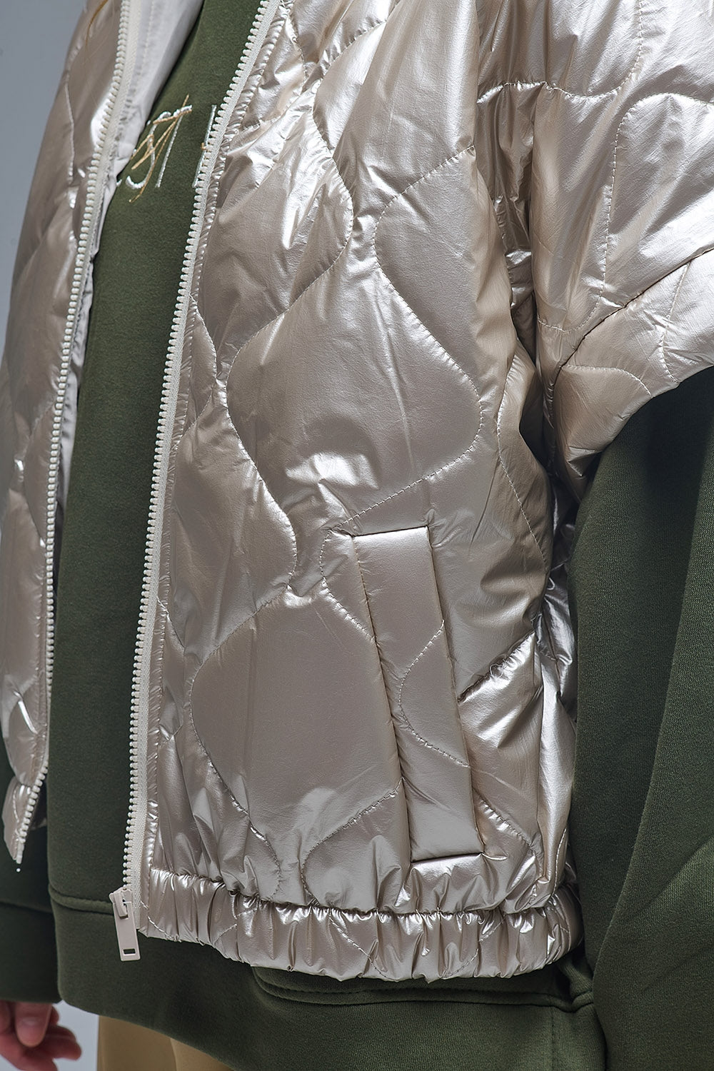 padded down jacket in gold with Cap Sleeve