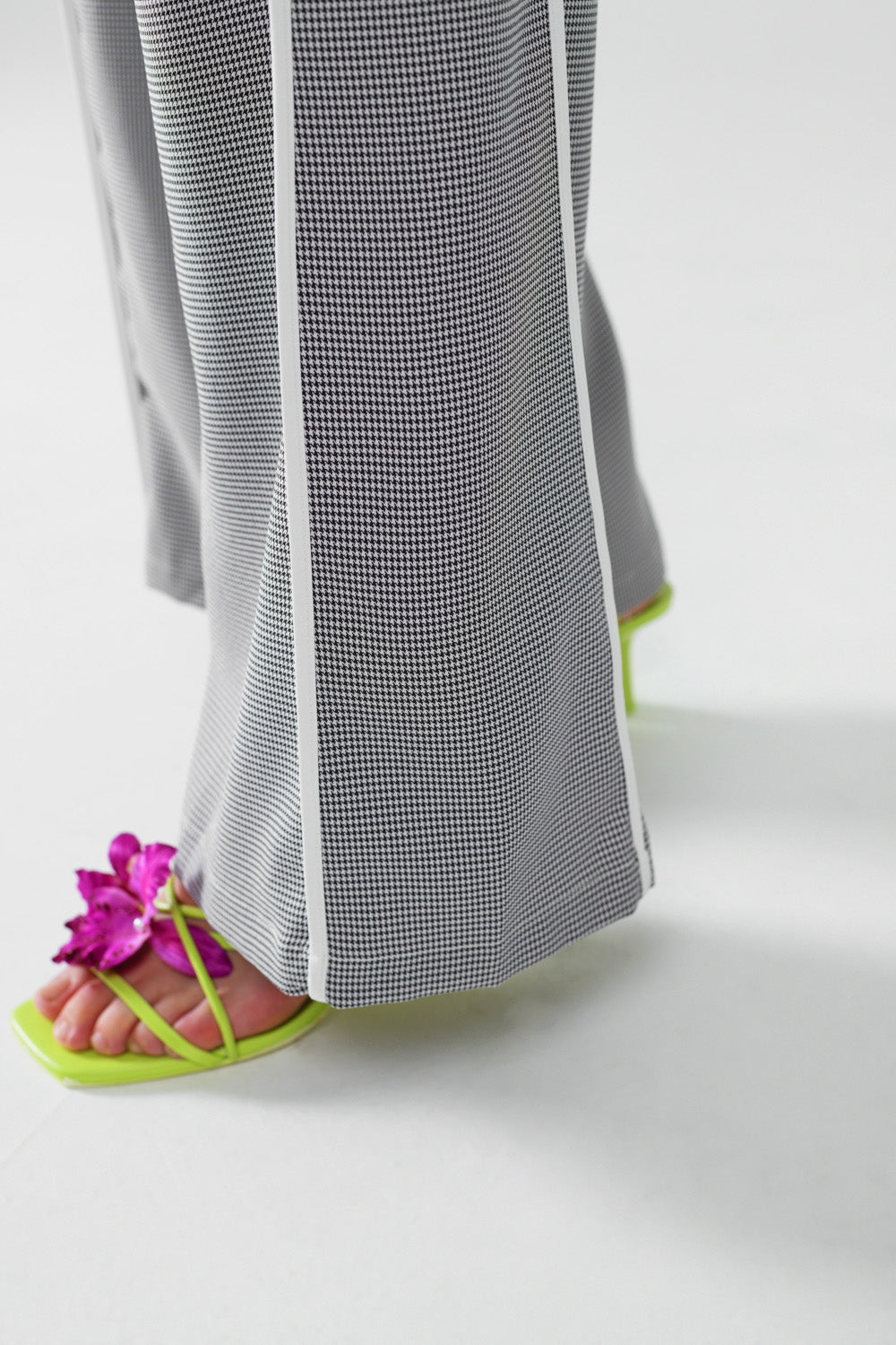 Palazzo zwart-witte Gingham-broek met trekkoord