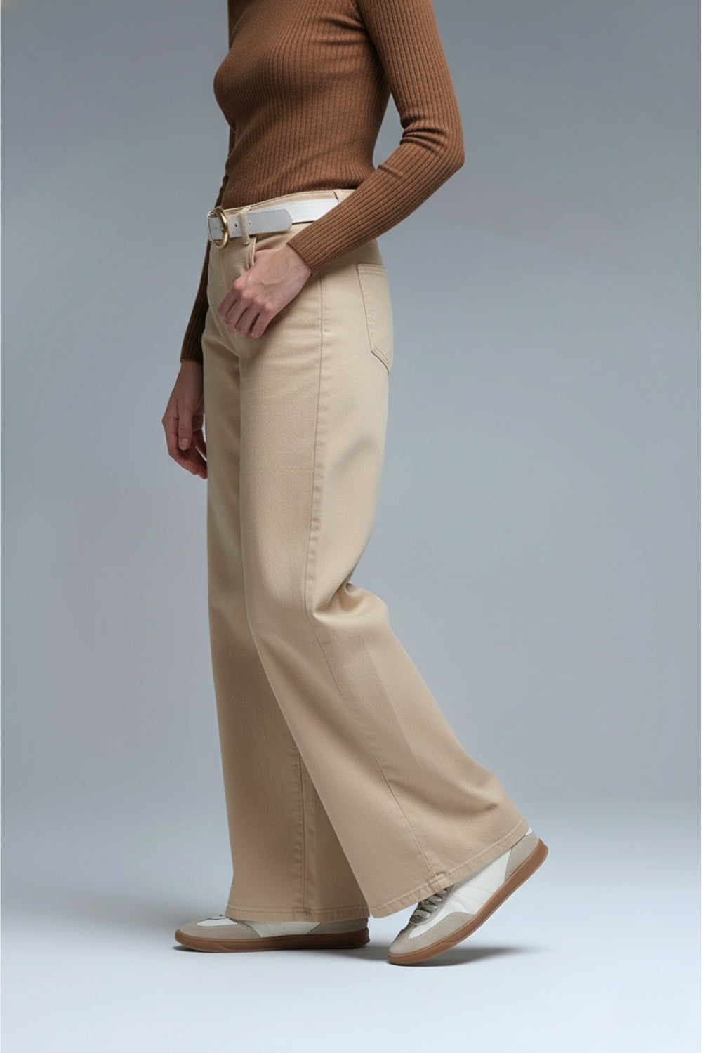 Pants extra wide fit in washed beige