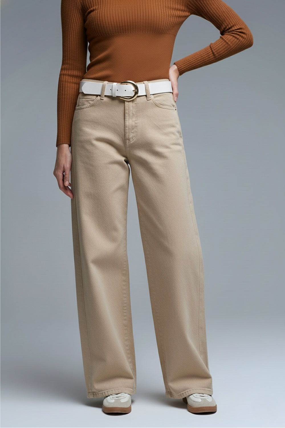 Q2 Pants extra wide fit in washed beige