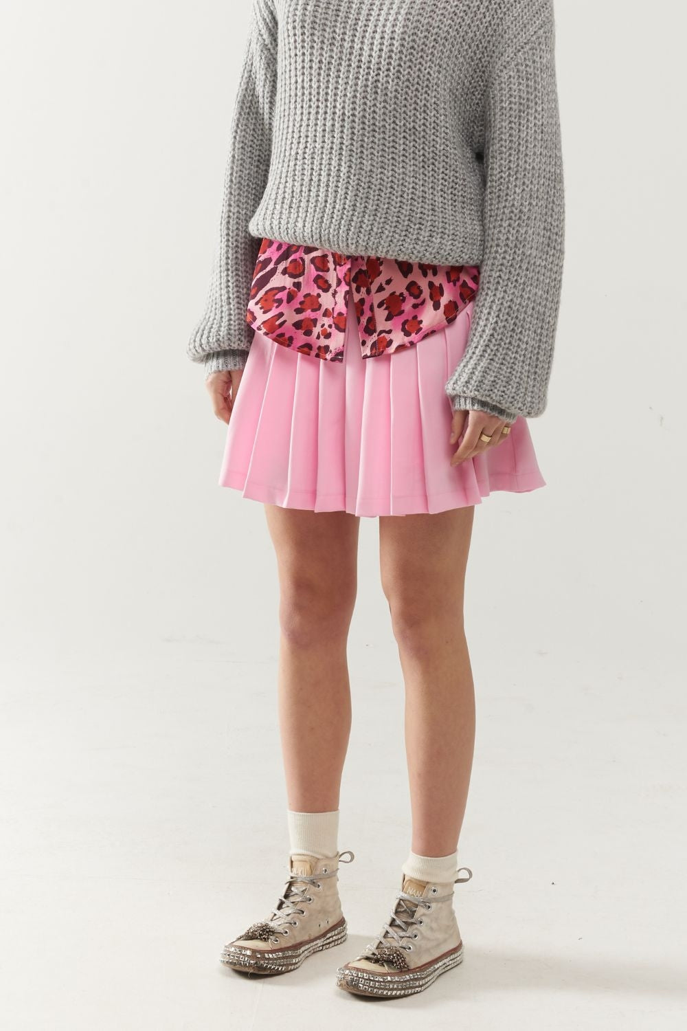 mini saia plissada rosa