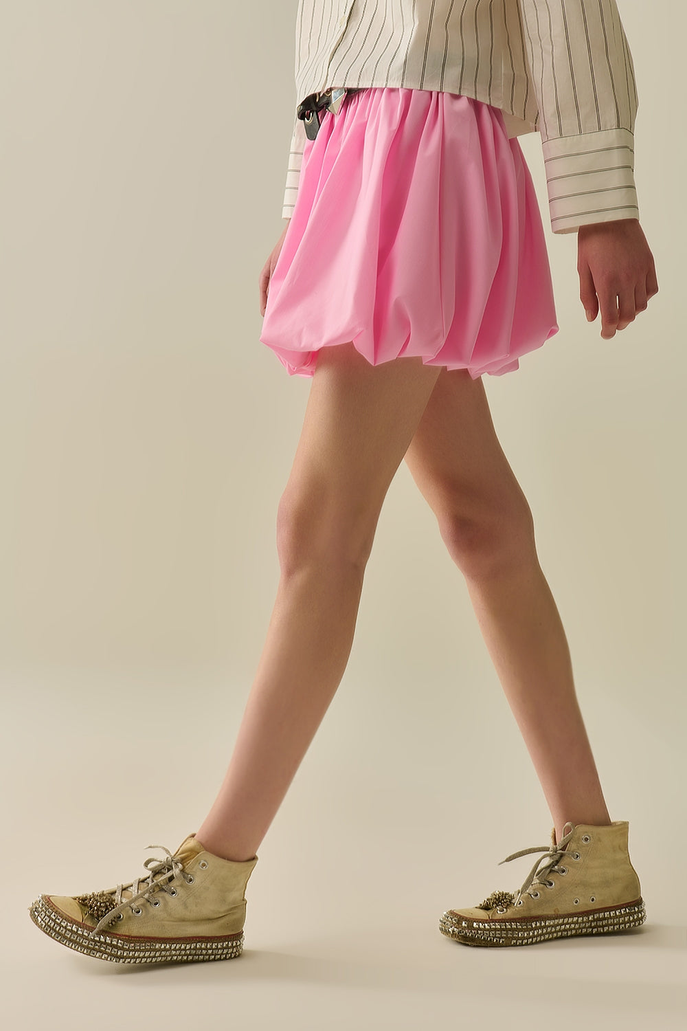 Pink poplin balloon miniskirt