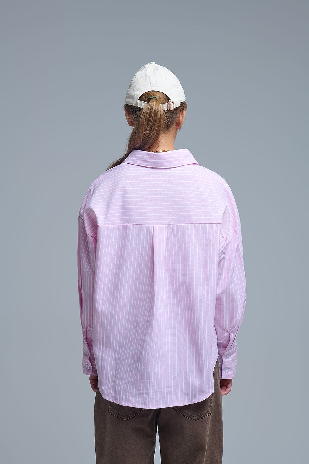 Pink Striped shirt with red heart embroidery