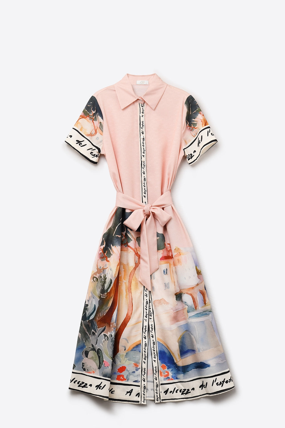 Q2 pink summer watercolor print maxi dress