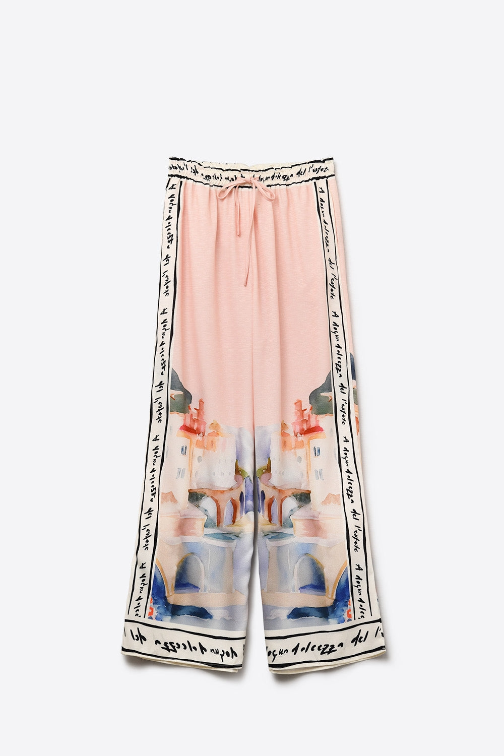 Q2 pink summer watercolor print Pants