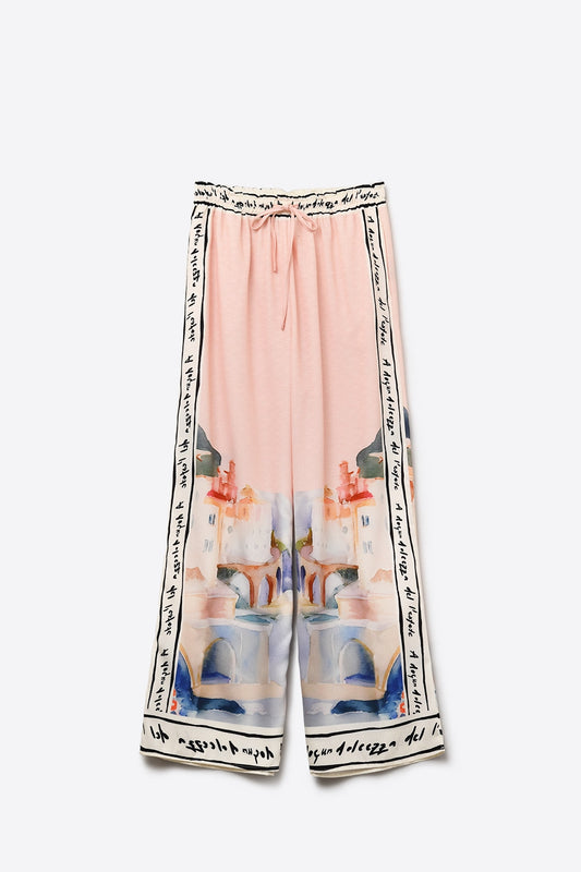 Q2 pink summer watercolor print Pants