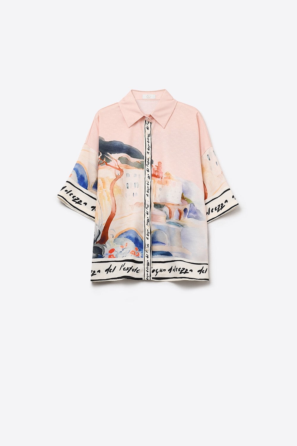 Q2 pink summer watercolor print shirt