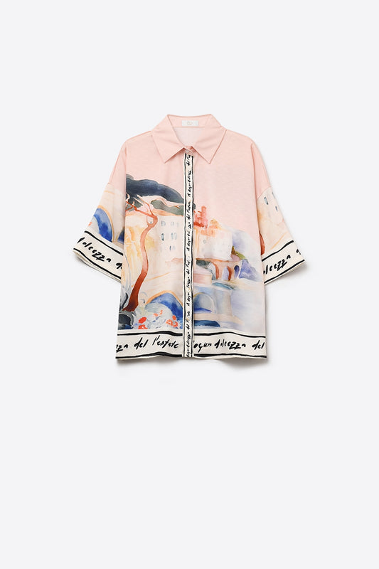 Q2 pink summer watercolor print shirt