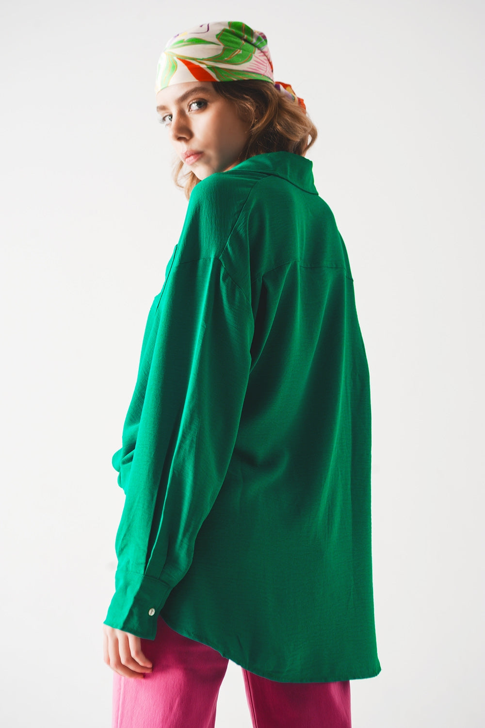 Pocket detail oversized shirt in green