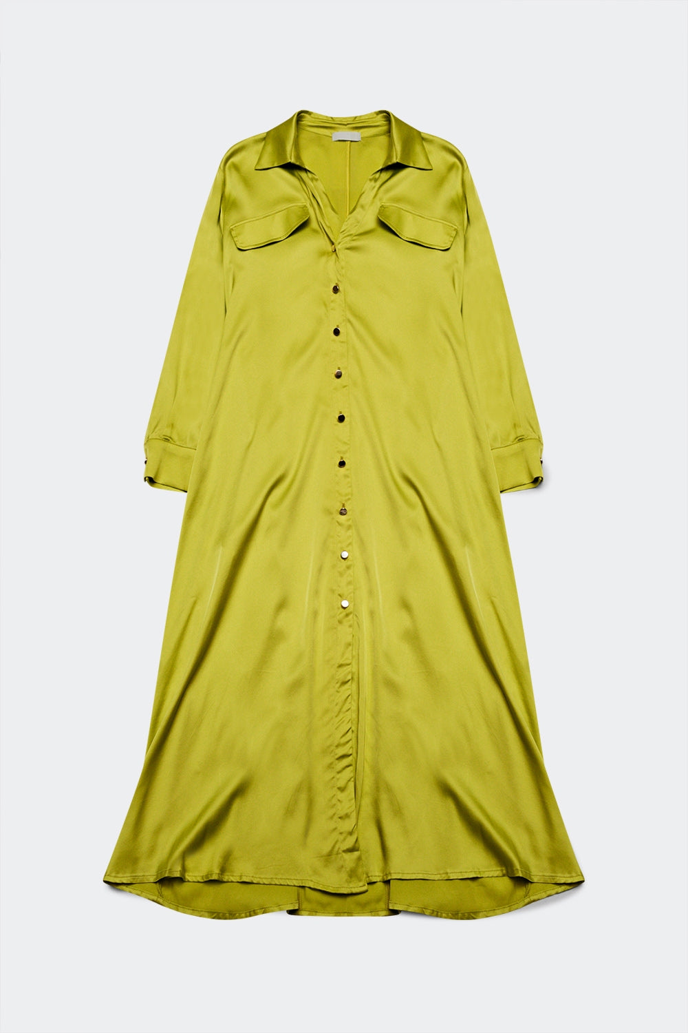 Q2 Pockets detail satin shirt dress in lime green
