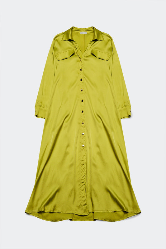 Q2 Pockets detail satin shirt dress in lime green
