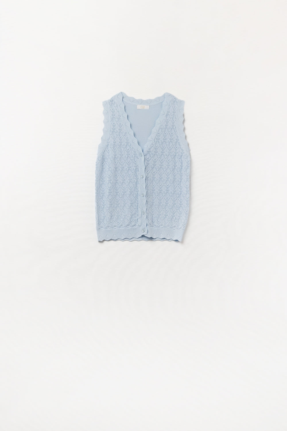 Q2 Pointelle Knitted Vest With Scalloped Edges in Baby Blue