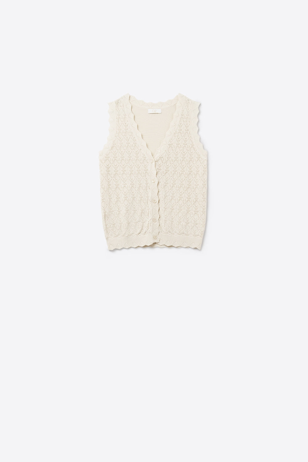 Q2 Pointelle Knitted Vest With Scalloped Edges in Beige