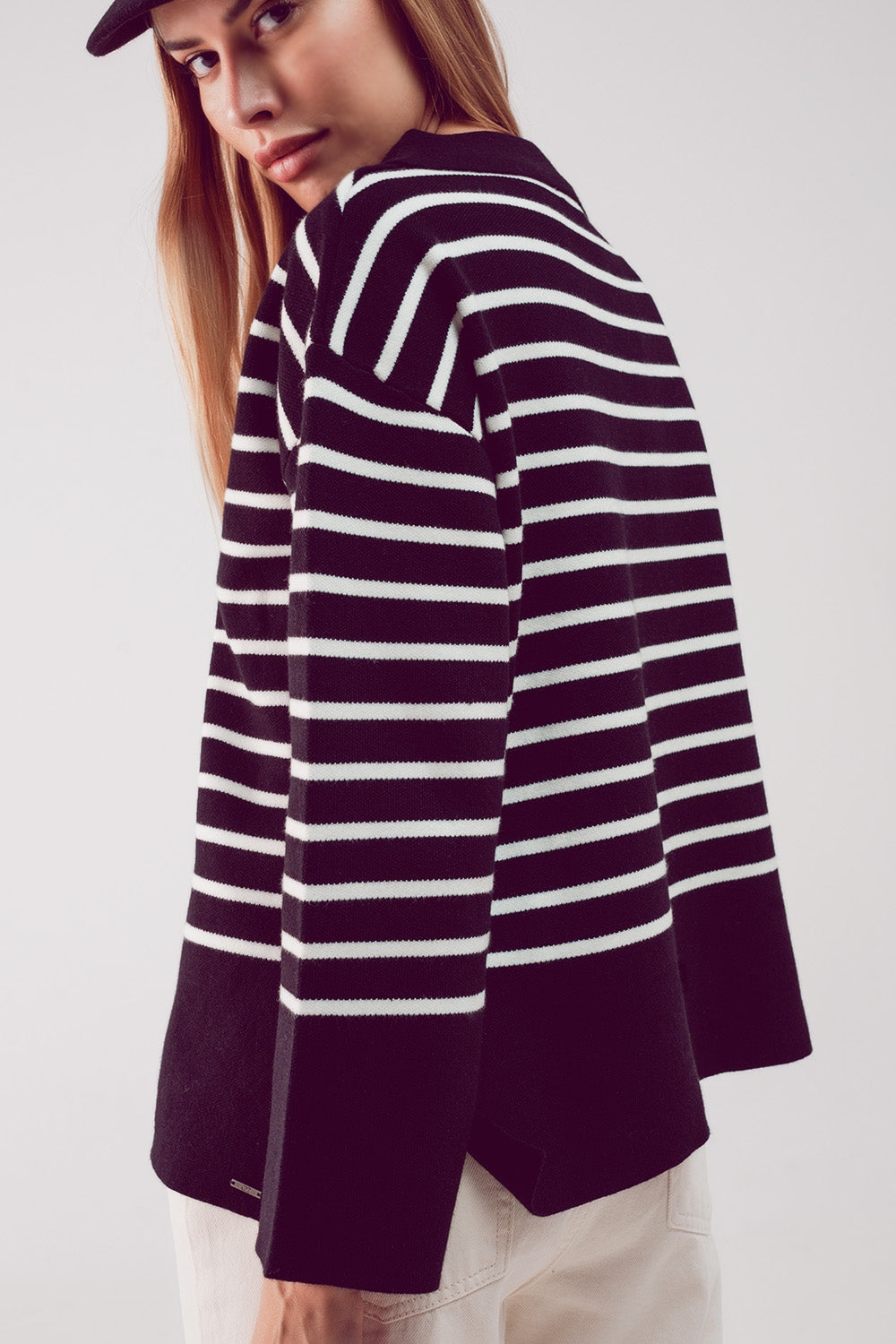 Polo neck sweater in black stripe
