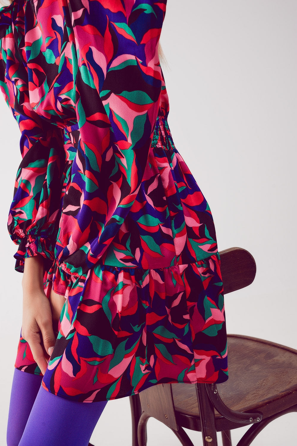 Puff sleeve mini dress in black