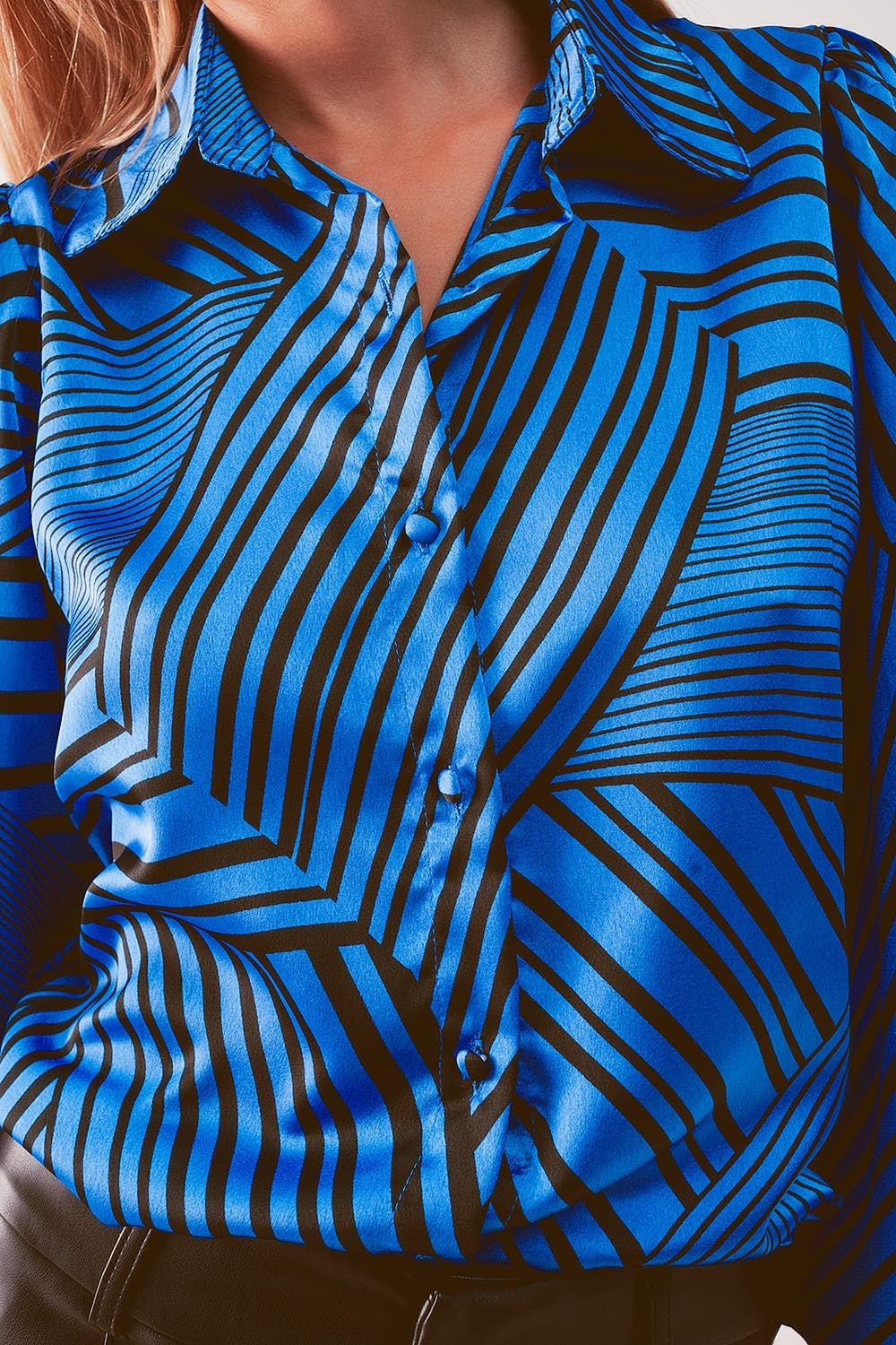 Puff sleeve printed blouse in blue