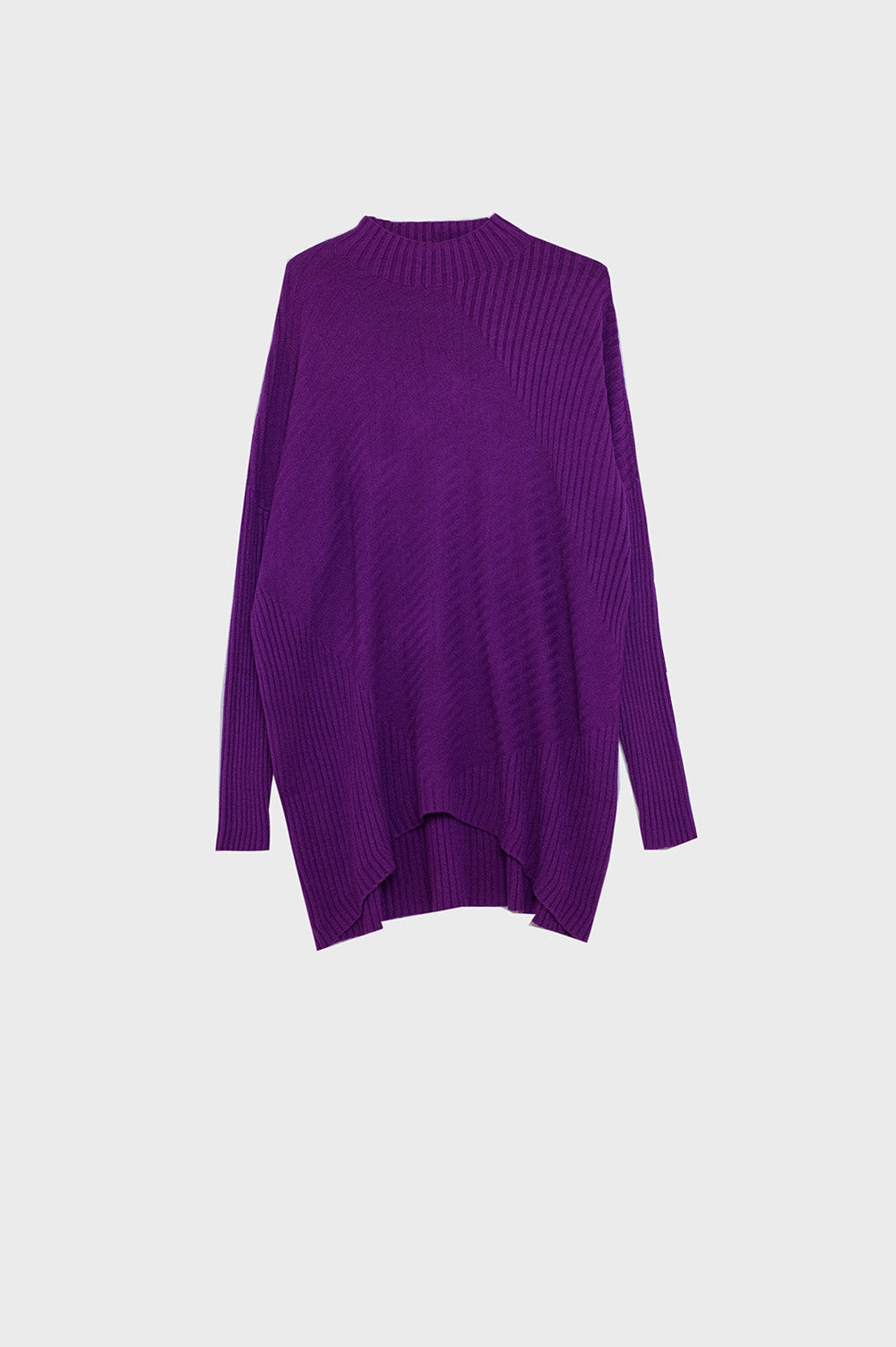 Q2 Purple Asymmetric Ribbed Knit Sweater Tunic