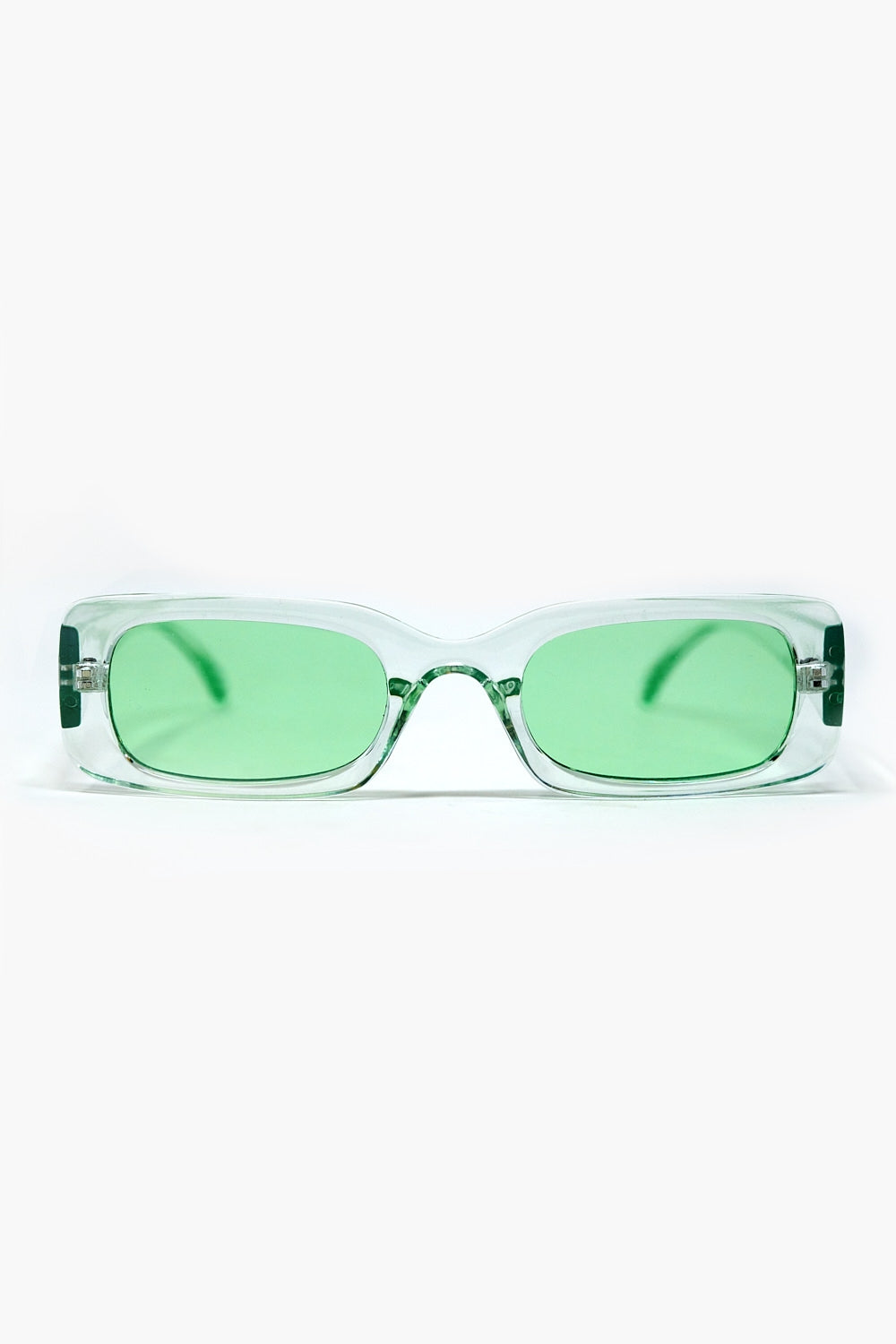 Q2 Rectangular Green Transparent Sunglasses with Green Smoke Lenses