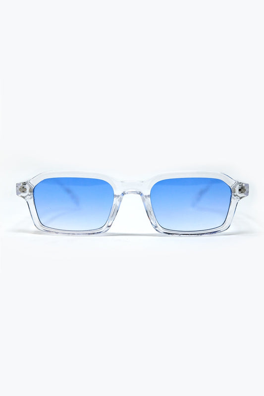 Q2 Rectangular Thick Acetate Clear Frame Sunglasses  With blue Smoke Lense