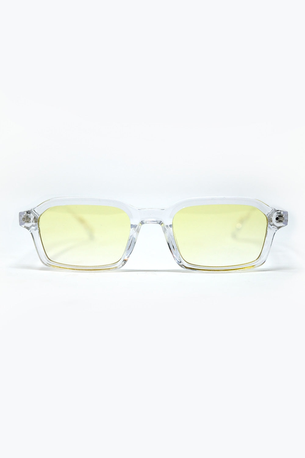 Q2 Rectangular Thick Acetate Clear Frame Sunglasses  With Yellow Smoke Lense