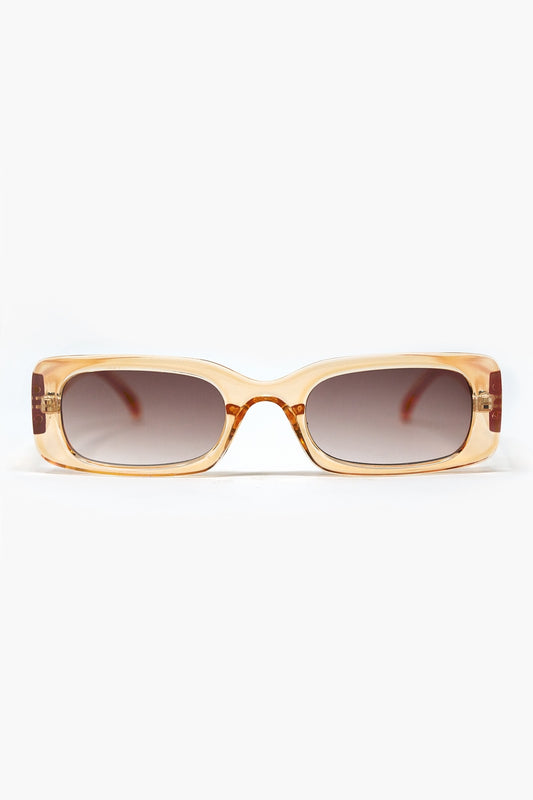 Q2 Rectangular Yellow Transparent Sunglasses with brown Smoke Lenses